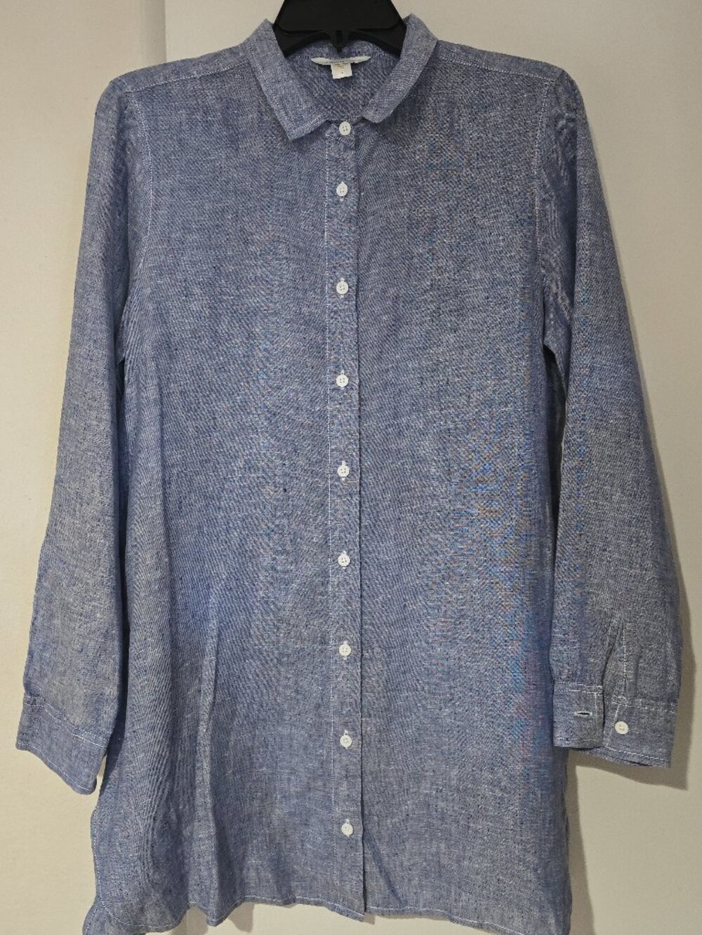 Garnet Hill Easy Linen Tunic Shirt Blue Chambray 100% Linen Coastal Lagenlook S